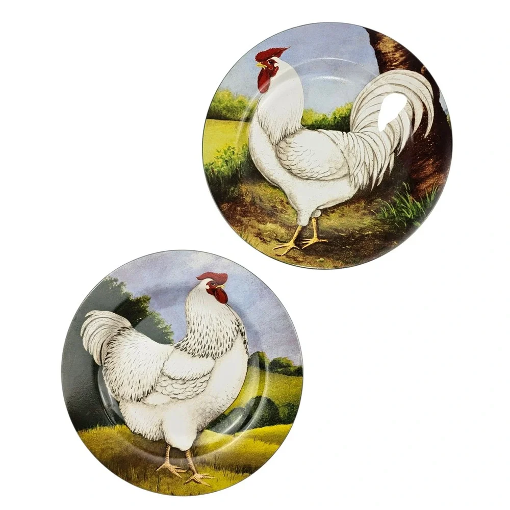 David Carter Brown‎ Collection Rooster Plates Set of 4 Farmhouse Country Decor